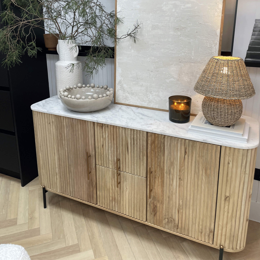 Rochelle Mango Wood & Marble Wide Sideboard | Housing Units
