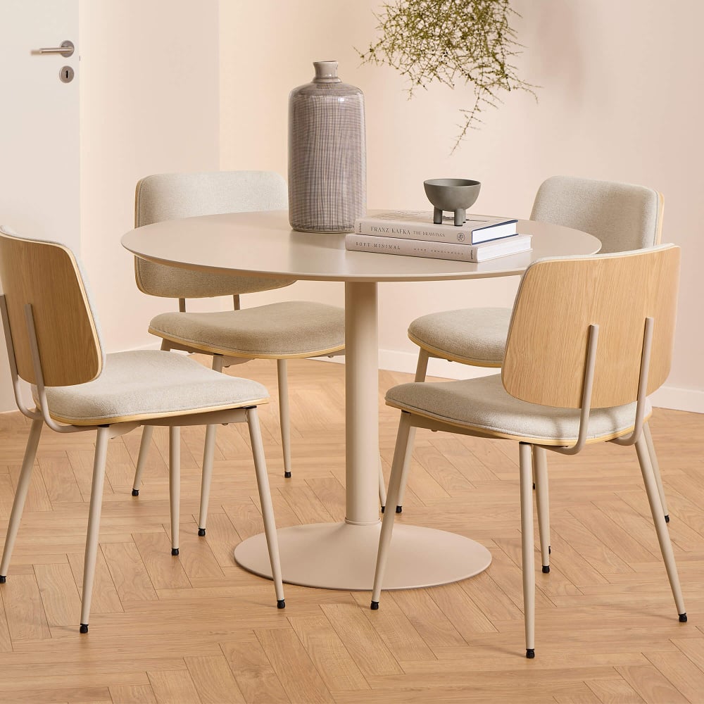 Iliana 110cm Round Beige Dining Table | Housing Units
