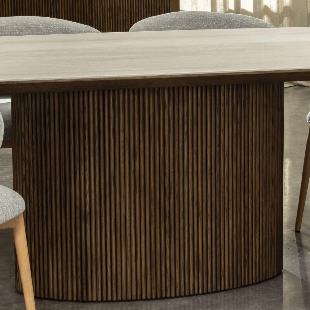 Posada 200cm Rectangular Reeded Ceramic Travertine-Effect Dining Table ...