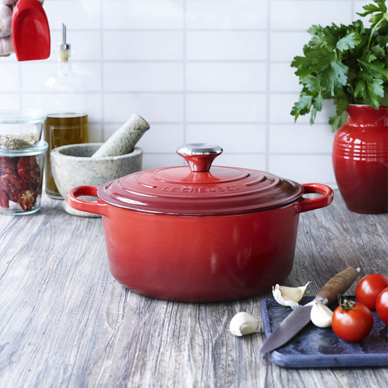 Le Creuset Cast Iron Cerise Round 20cm Casserole Dish | Housing Units