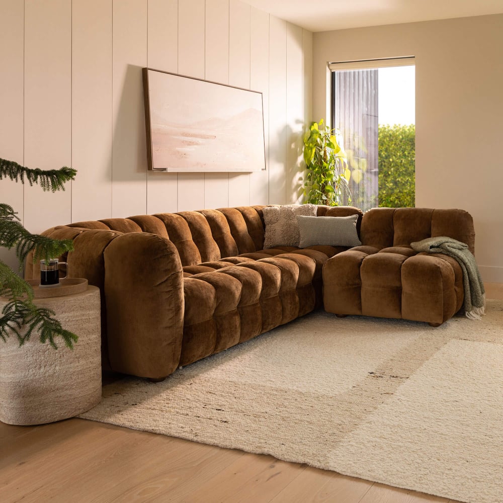 Rocco Bronze Fabric Corner Chaise Sofa | Housing Units