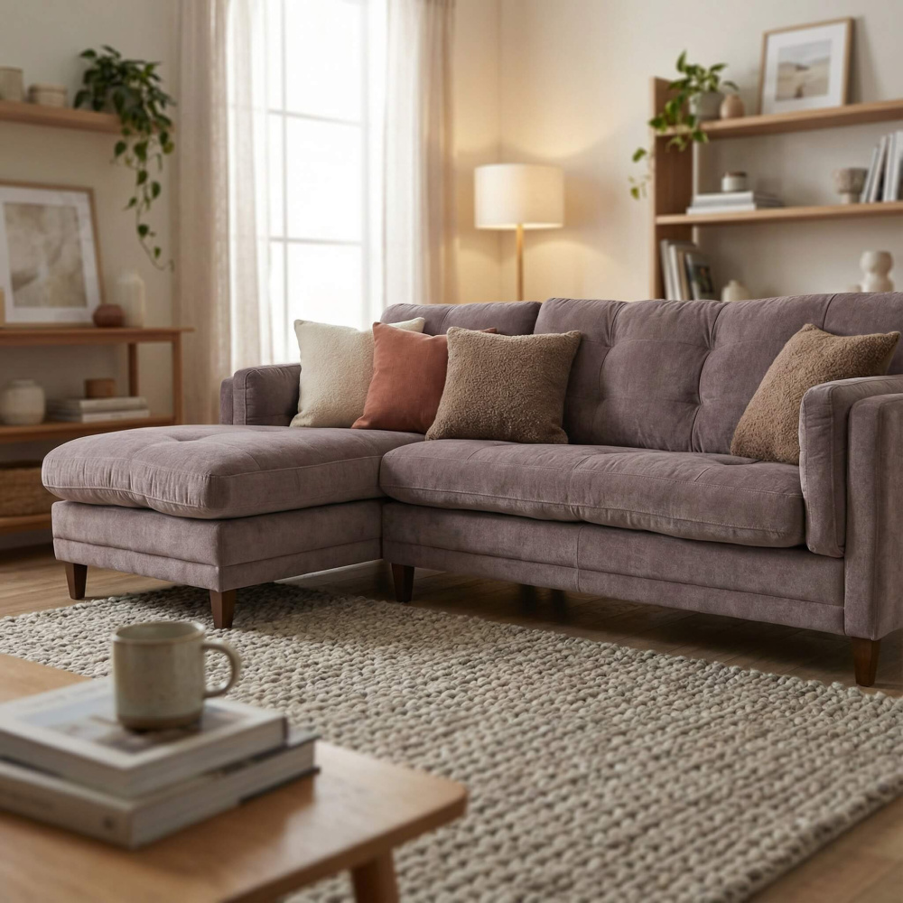 Milo Taupe Fabric Large Left Hand Chaise Sofa