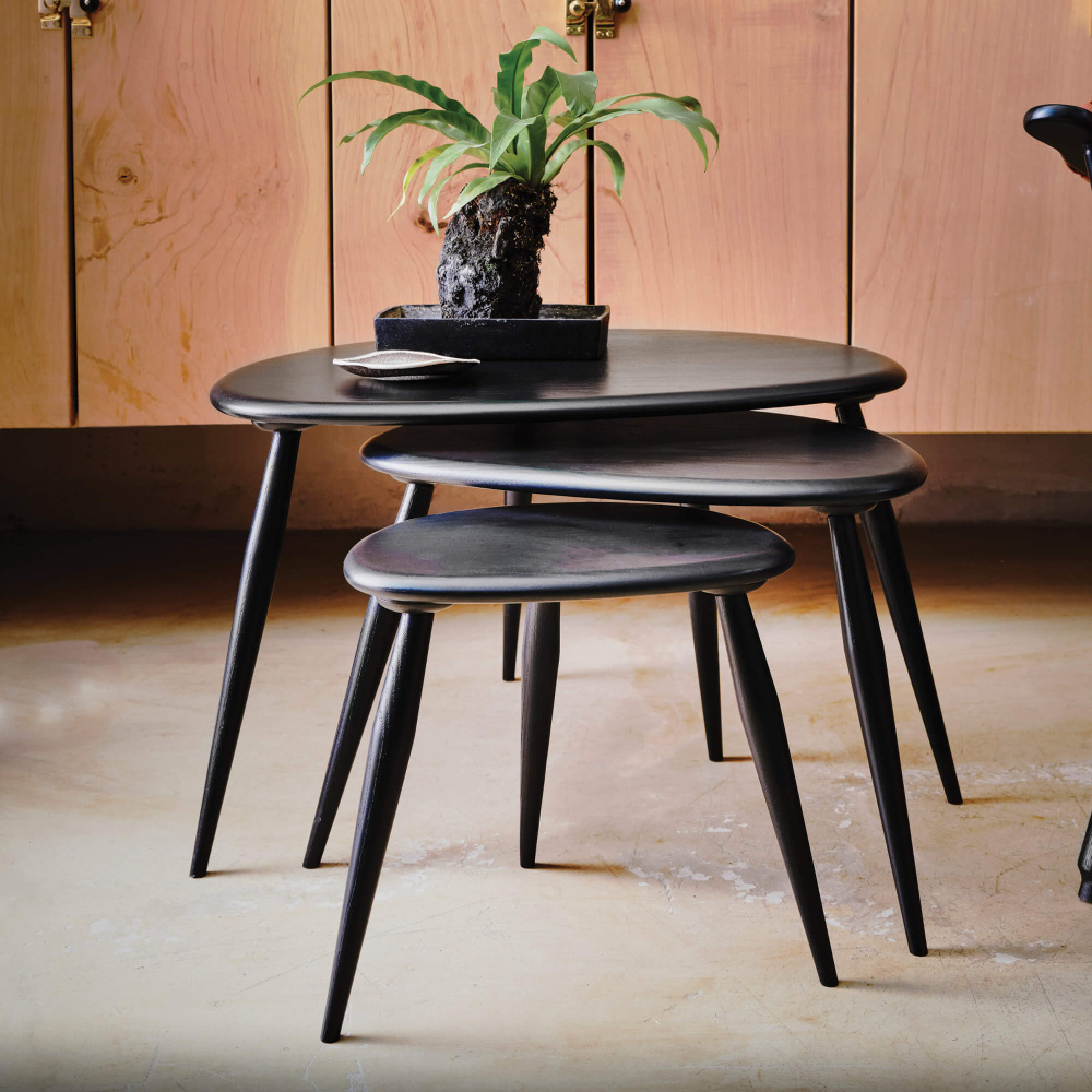 Ercol Pebble Black Ash Nest of 3 Tables | Housing Units