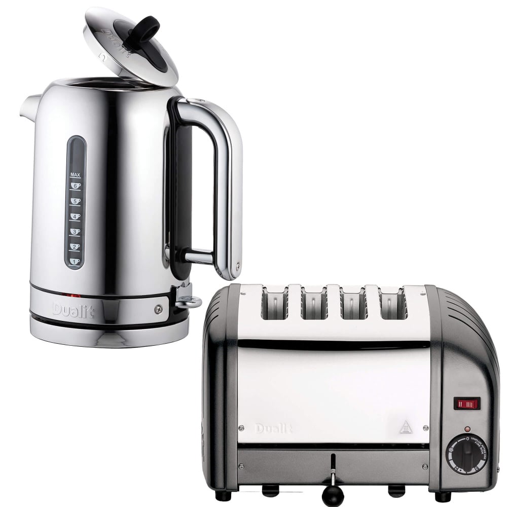 Dualit Classic Graphite Steel 4 Slice Toaster & Classic Polished Steel ...