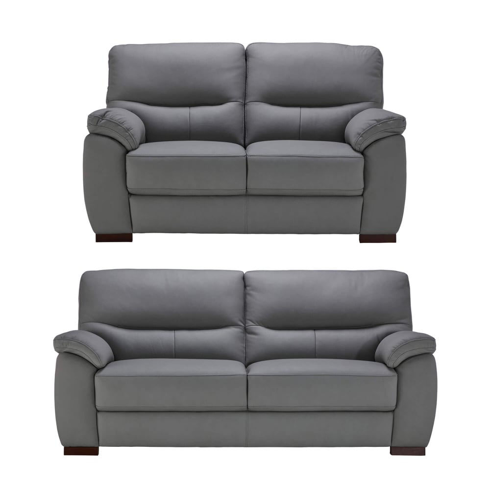 Hooper Medium Grey Leather 3 & 2 Seater Sofa Set | Housing Units
