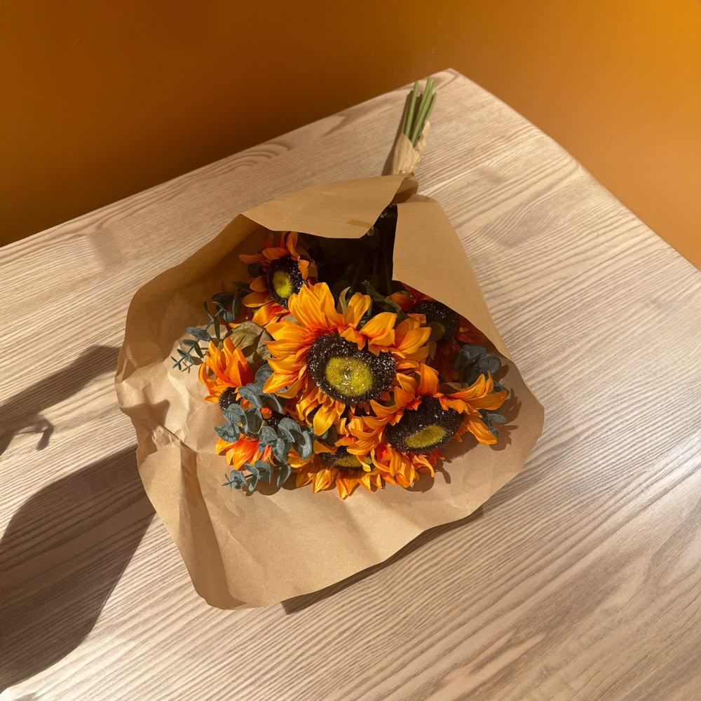 Artificial Sunflower Bouquet with Black Collared Vase | Housing Units