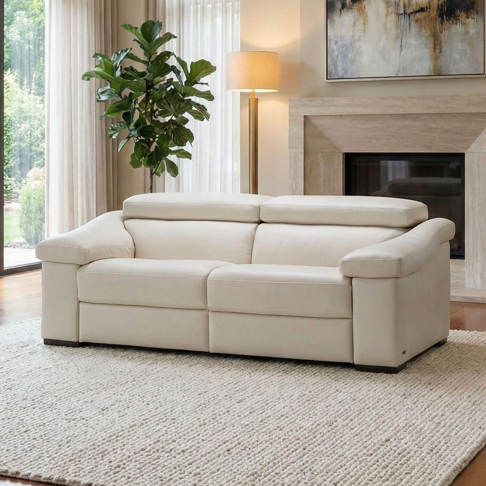 ホワイト 2人掛けソファ NATUZZI ITALIA Natuzzi Gioia Dream White Leather 2 Seater Electric Recliner Sofa