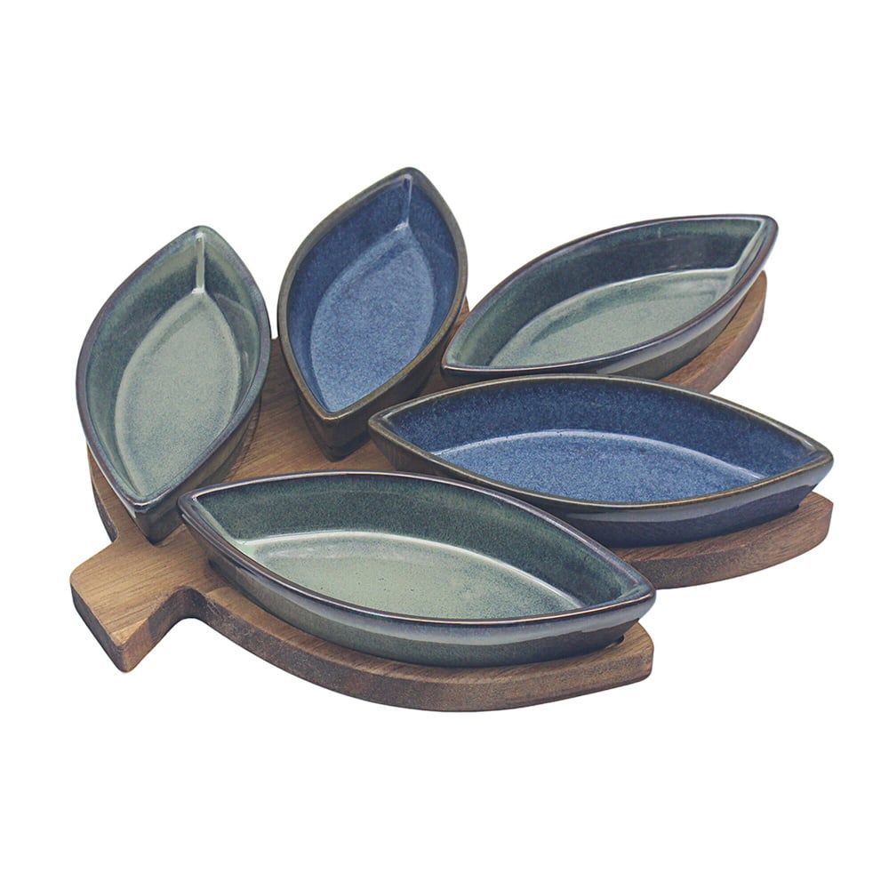 Html Catalog Blue Reactive Leaf 6 Piece Snack Serving Set | Housing Units