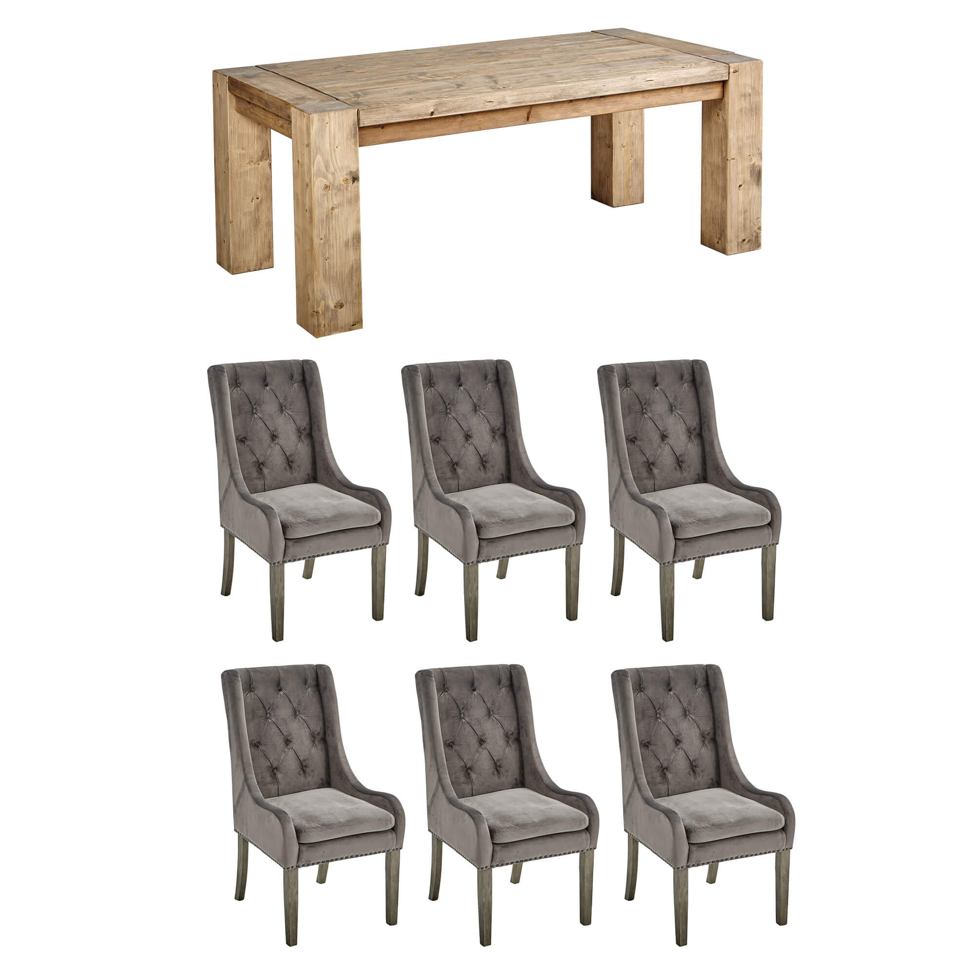 Montana 200cm Reclaimed Wood Dining Table Jacob Grey Chairs