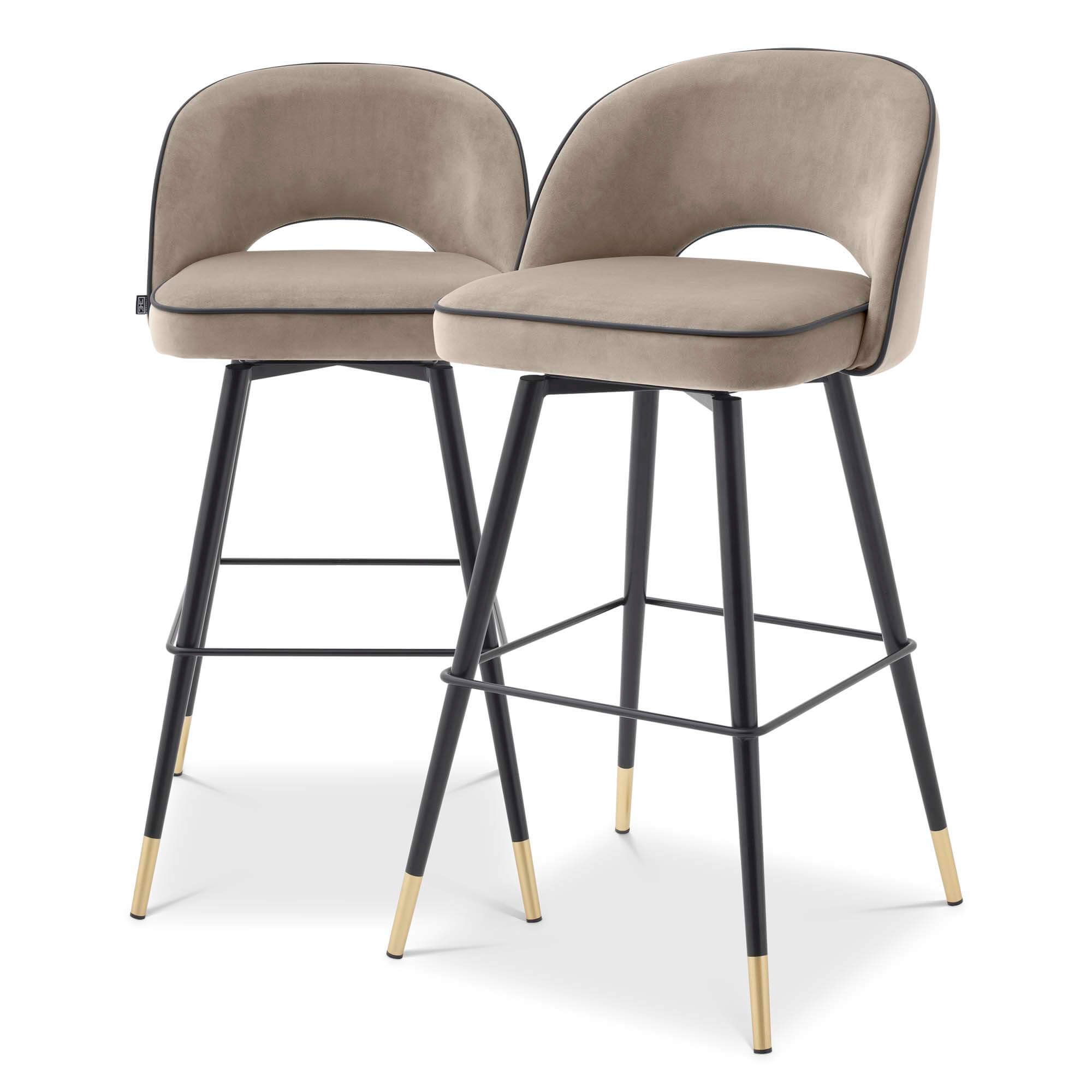 Eichholtz Cliff Set Of Bar Stools In Savona Greige Velvet Fabric