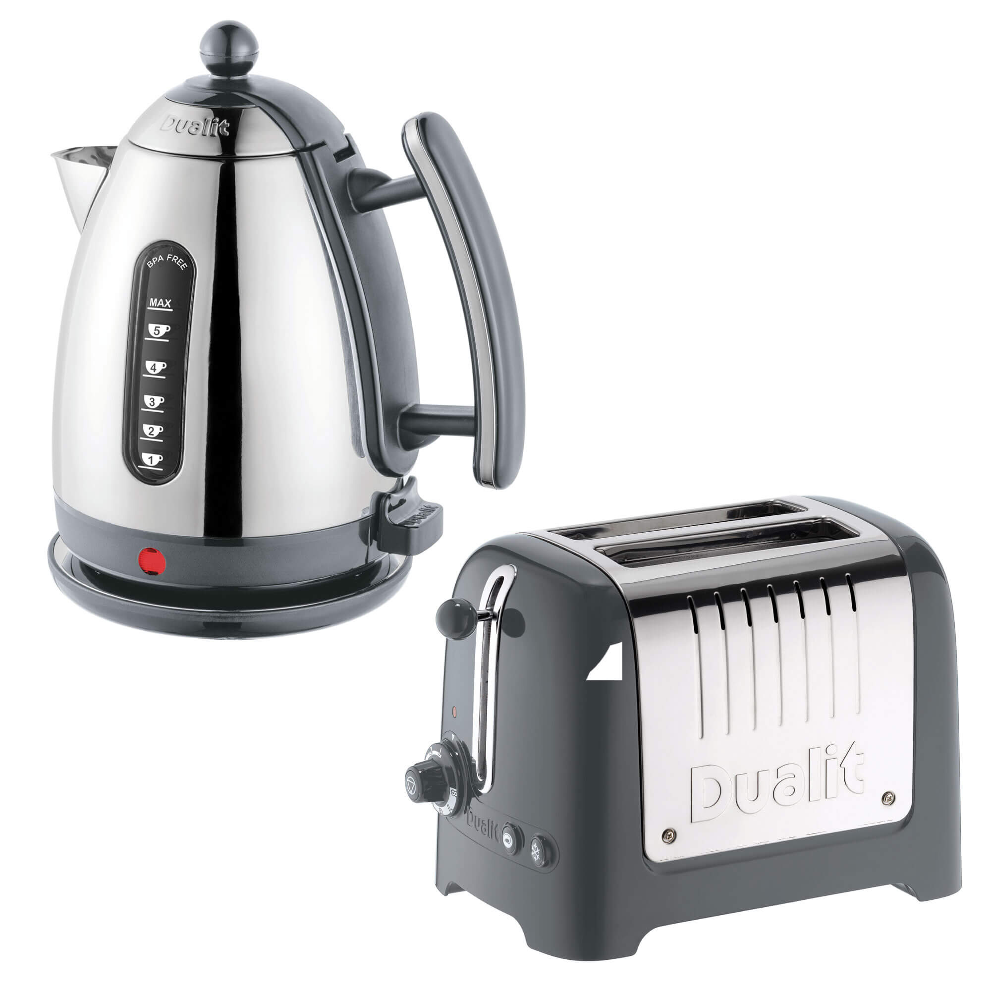 Dualit Lite Slice Grey Toaster Steel and Grey Jug Kettle Set