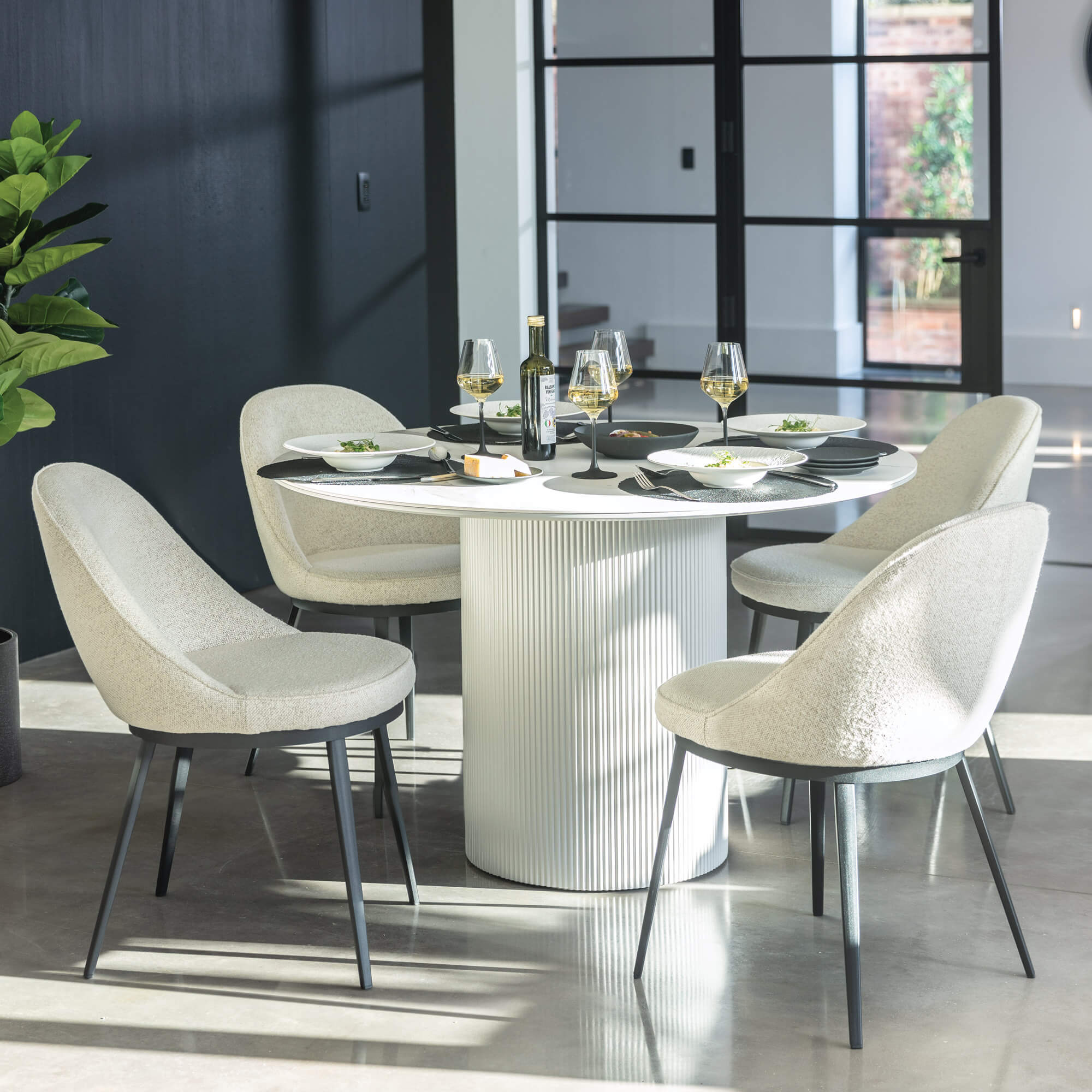 Irina White Marble Effect Round Dining Table