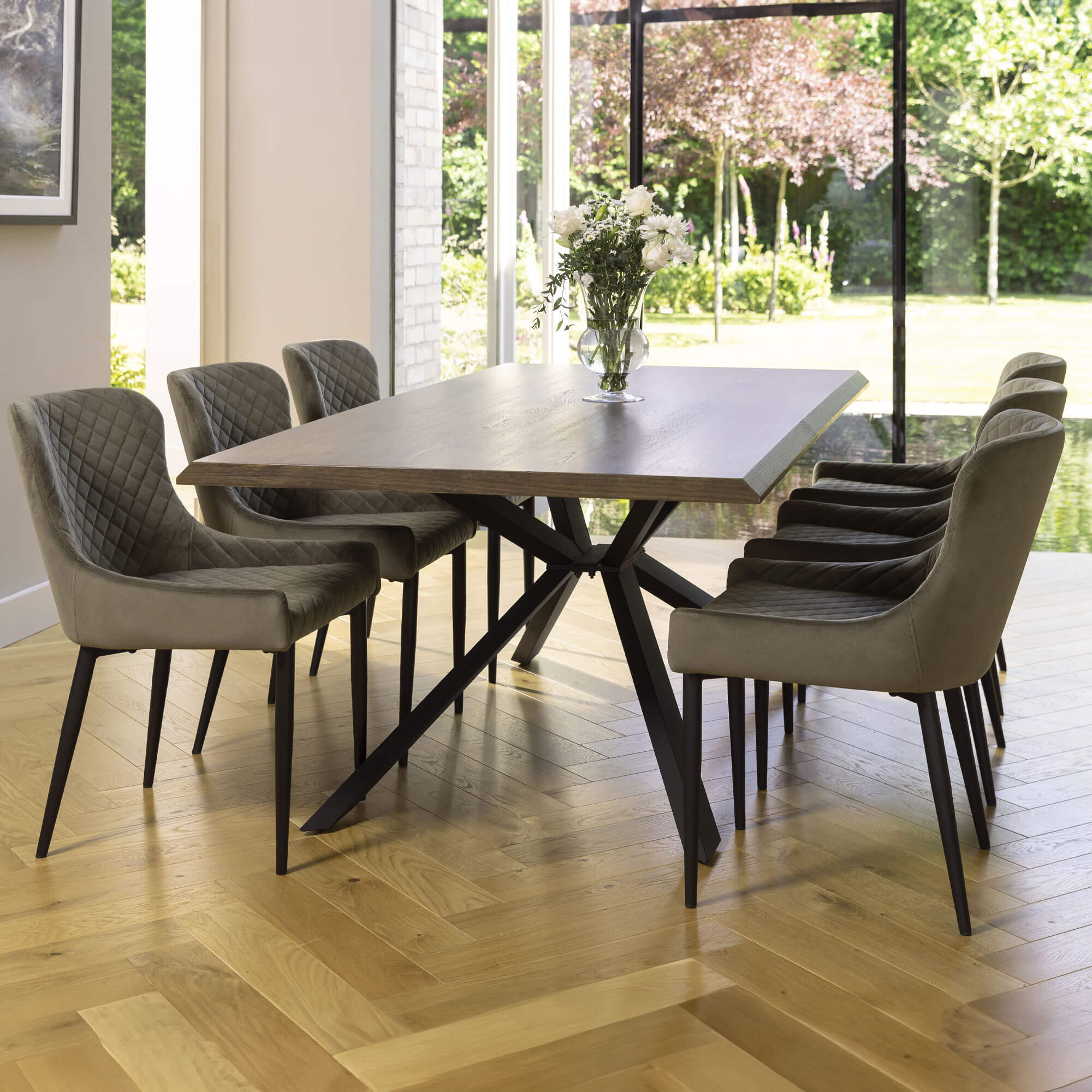 Bronx 200cm Dining Table with Toby Olive Velvet Chairs