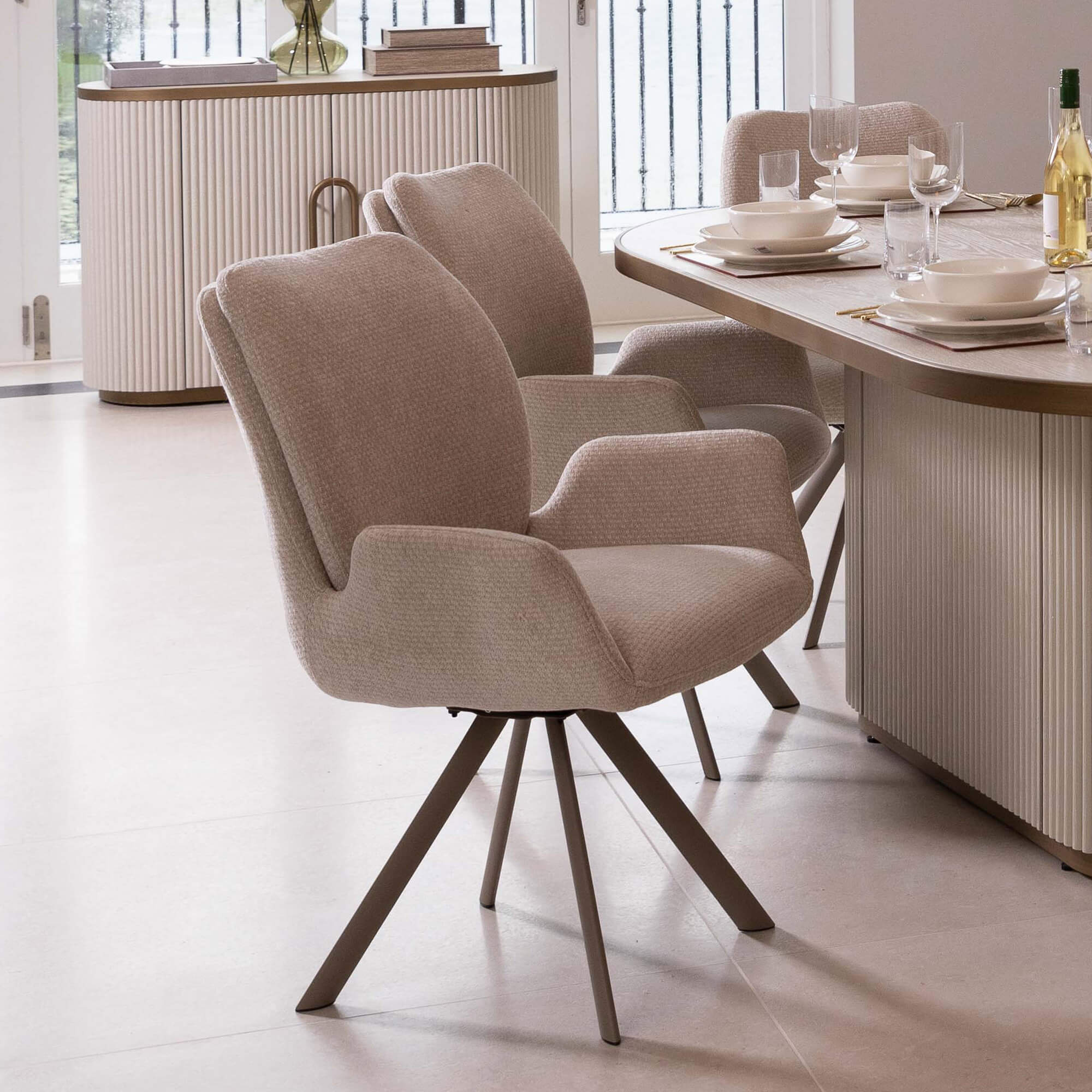 Rosina Cream Fabric Dining Chair with Taupe Leg
