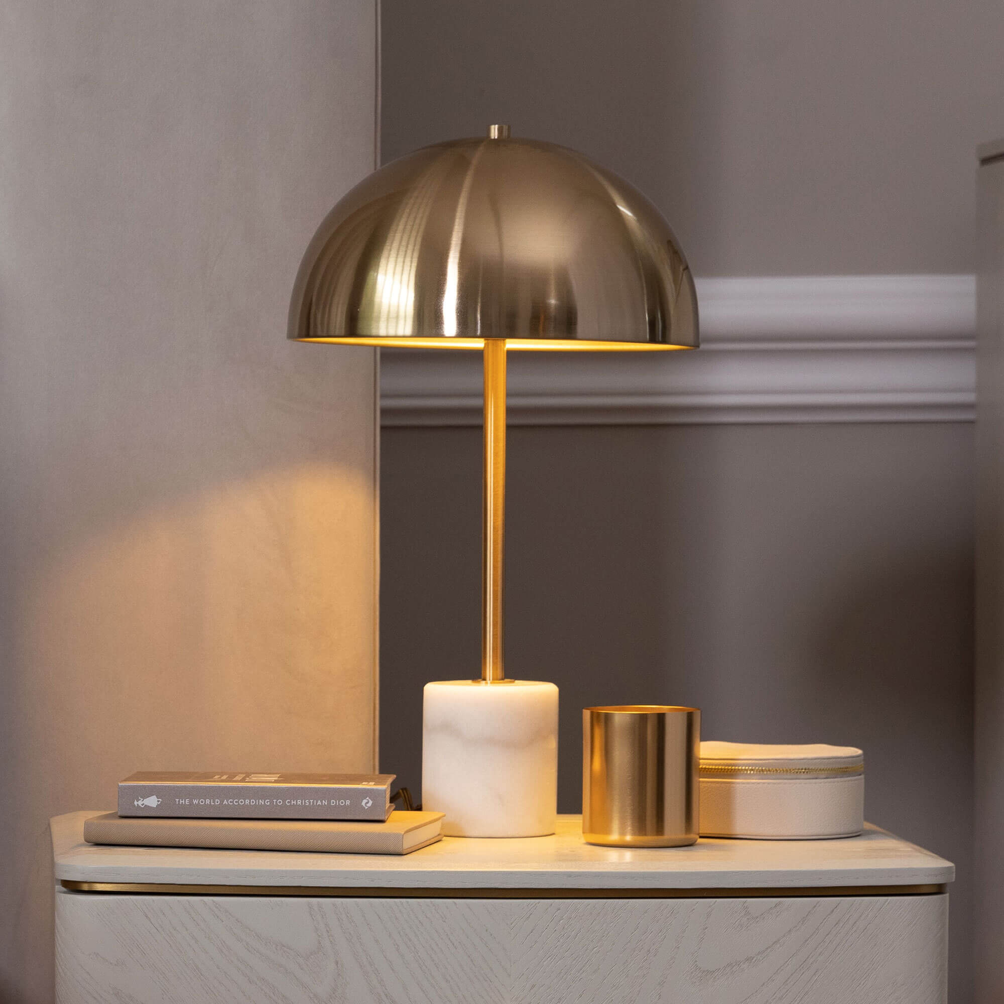 Aged Brass Marble Dome Table Lamp