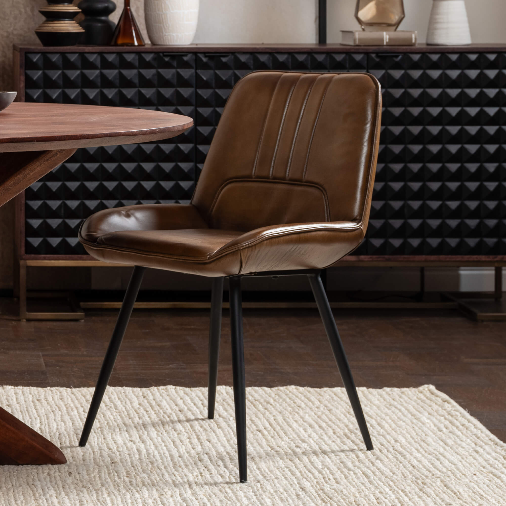 Alani Dark Brown Buffalo Leather Dining Chair