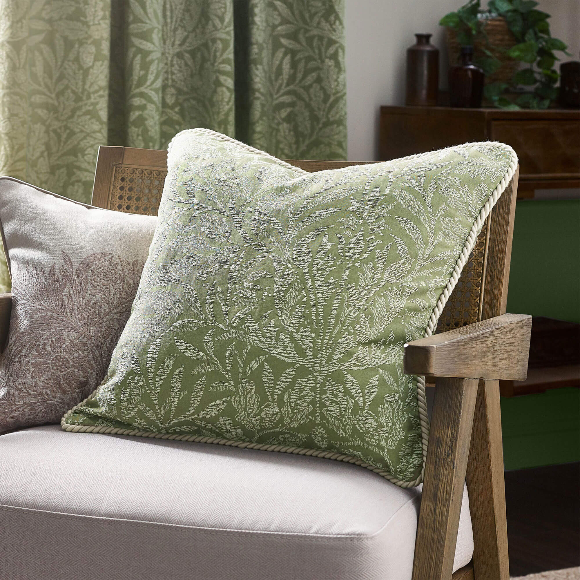 Acorn Tonal Sage Green Jacquard Cushion