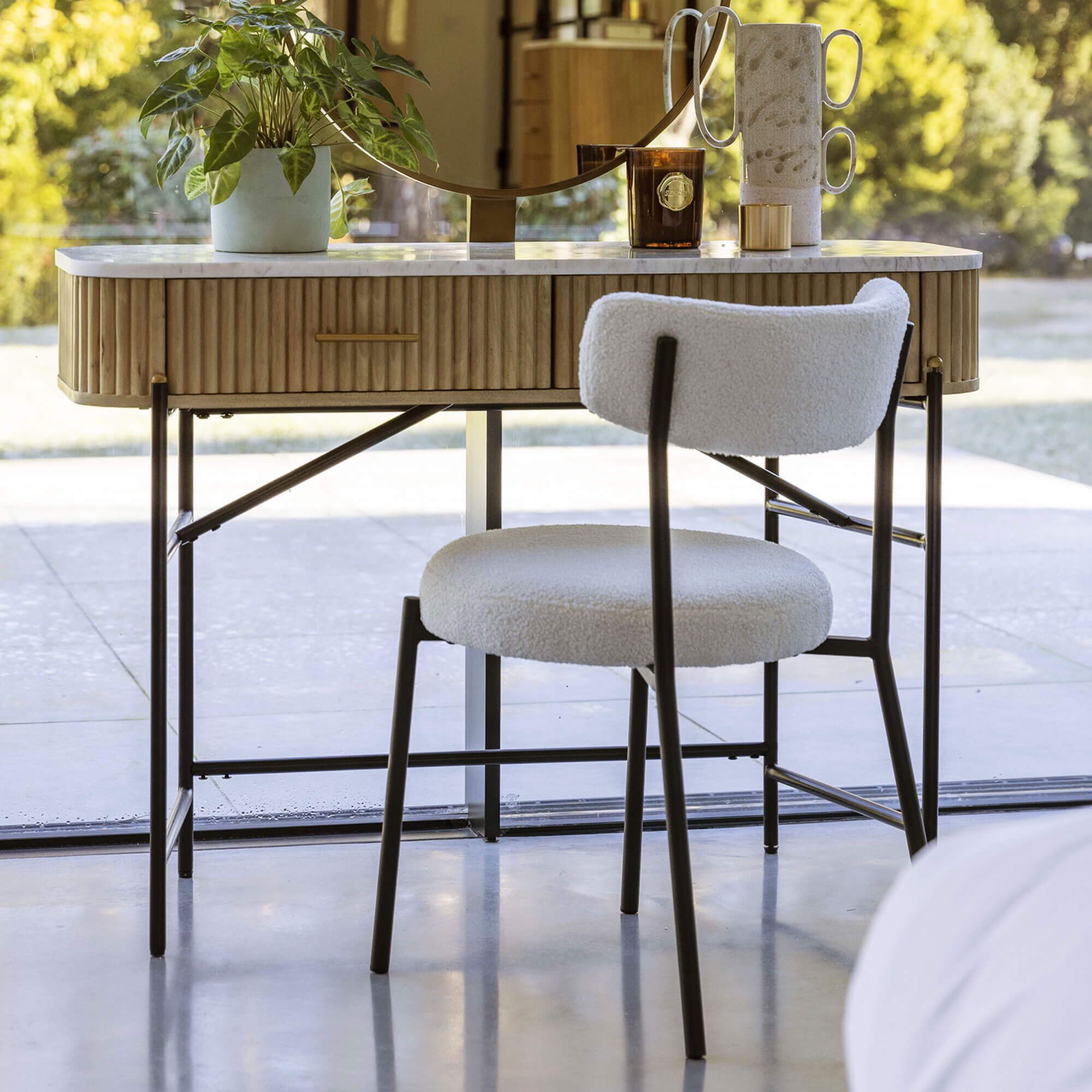 Gemma Dining Chair In Off White Boucle Teddy Fabric