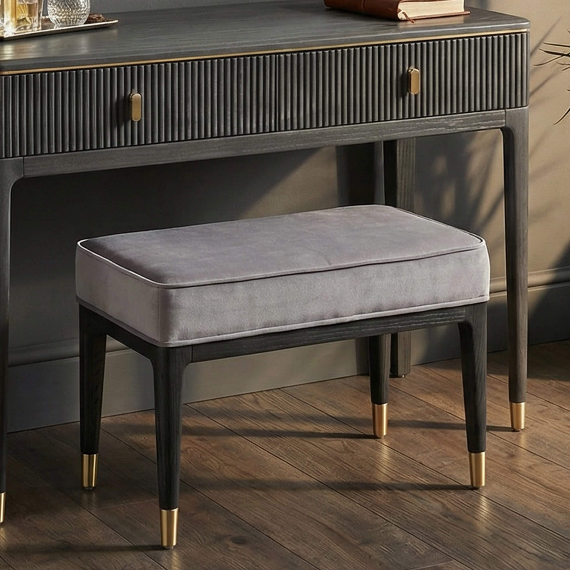 Davina Ebony Dressing Stool with Gold Feet | Housing Units